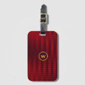 Abstract geometrisch rood en zwart gestreept monog bagagelabel (Voorkant (verticaal))