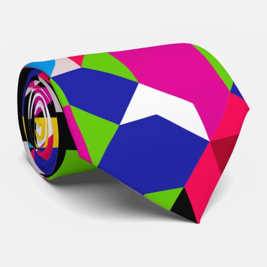 Abstract geometrisch rood roze blauw kleurig patro stropdas (Opgerold)