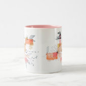 Abstract geometrisch roze Oranje zwart Tweekleurige Koffiemok (Center)