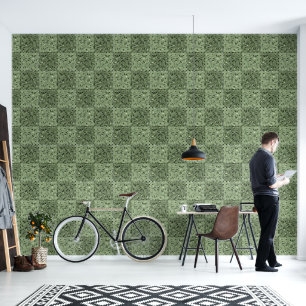 Abstract geometrisch salie groen dambord behang