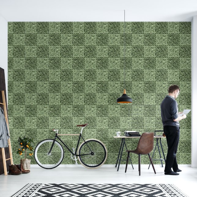 Abstract geometrisch salie groen dambord behang (Woonkamer)