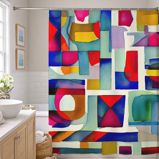 Abstract geometrisch schilderij 1:1 douchegordijn