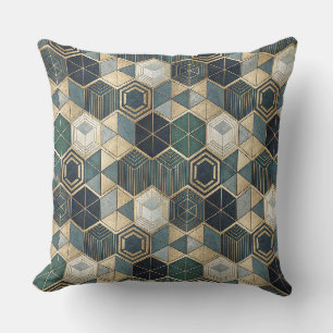 Abstract Geometrisch Teal & Goud Modern Patroon Kussen