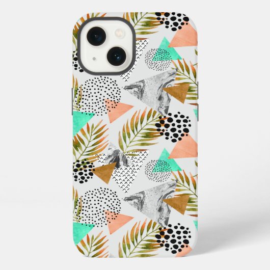 Abstract Geometrisch Tropisch Bladpatroon iPhone Hoesje (Achterkant)