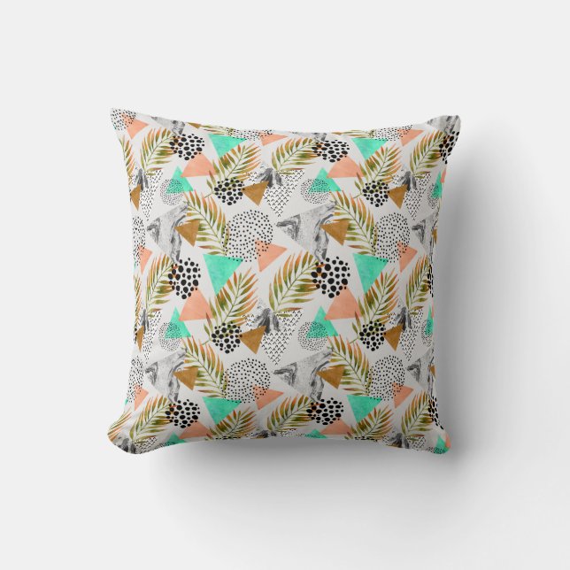 Abstract Geometrisch Tropisch Bladpatroon Kussen (Voorkant)