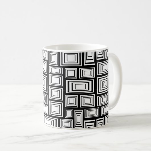Abstract geometrisch vierkant zwart-witpatroon koffiemok (Voorkant rechts)
