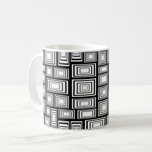 Abstract geometrisch vierkant zwart-witpatroon koffiemok (Voorkant links)