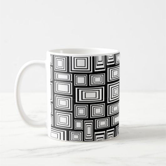 Abstract geometrisch vierkant zwart-witpatroon koffiemok (Links)