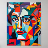 Abstract Geometrisch Vormen Kubist Vrouwenportret Poster (Voorkant)