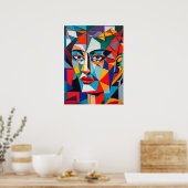 Abstract Geometrisch Vormen Kubist Vrouwenportret Poster (Keuken)