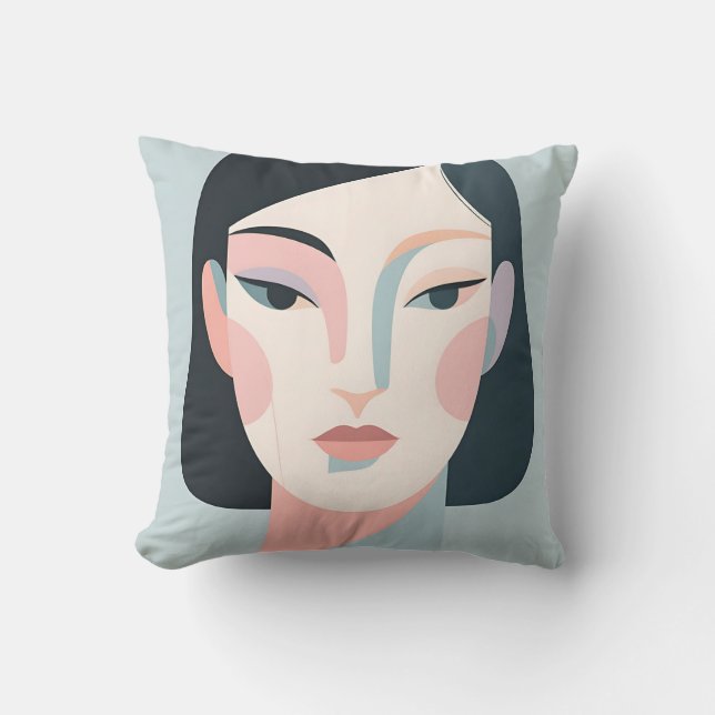 Abstract Geometrisch Vrouw Portret Minimalistisch Kussen (Voorkant)
