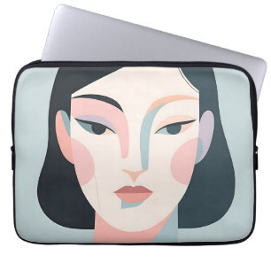 Abstract Geometrisch Vrouwenportret Minimalistisch Laptop Sleeve