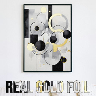 Abstract geometrisch zwart wit grijs goud folie afdrukken