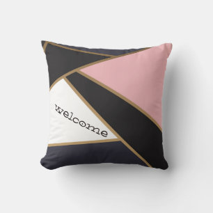 Abstract Geometrisch Zwart Wit Roze Kussen