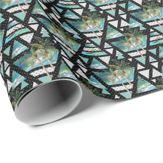Abstract Geometrische palmen en golven Cadeaupapier (Rol Hoek)
