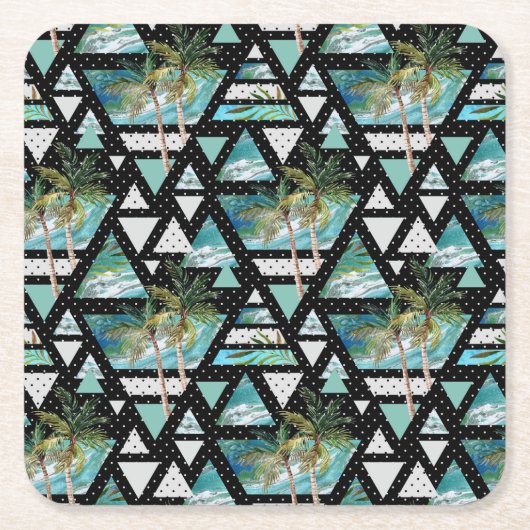 Abstract Geometrische palmen en golven Kartonnen Onderzetters (Voorkant)