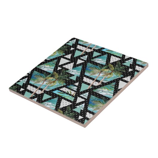 Abstract Geometrische palmen en golven Tegeltje (Zijkant)