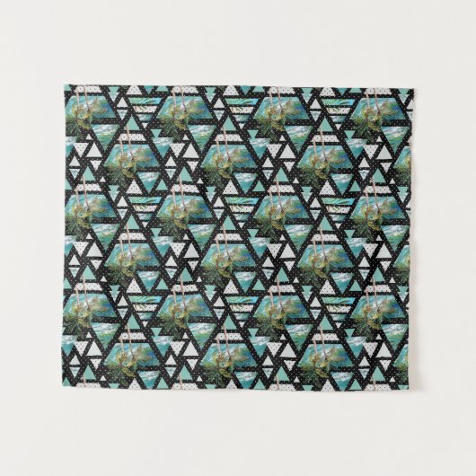 Abstract Geometrische palmen en golven Wandkleed (Voorkant (horizontaal))