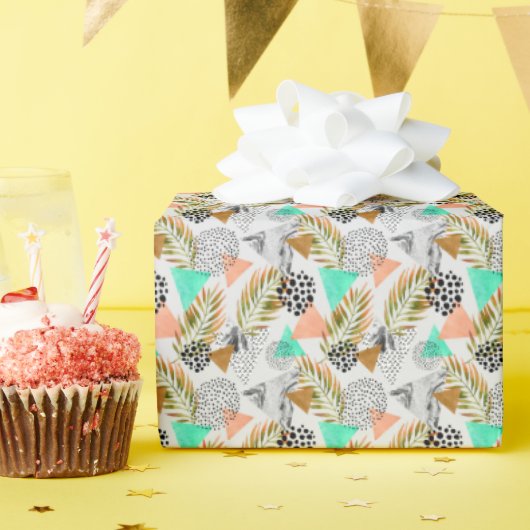 Abstract geotropisch bladpatroon cadeaupapier (Verjaardagsfeest)