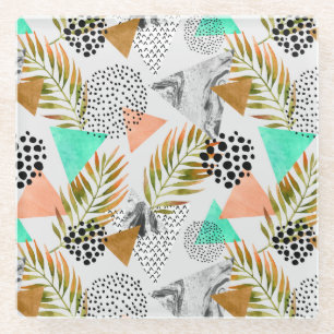 Abstract geotropisch bladpatroon glazen onderzetter