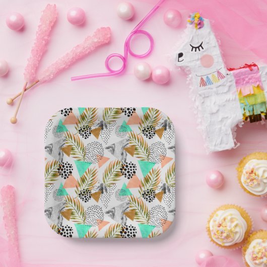 Abstract geotropisch bladpatroon papieren bordje (Feest)