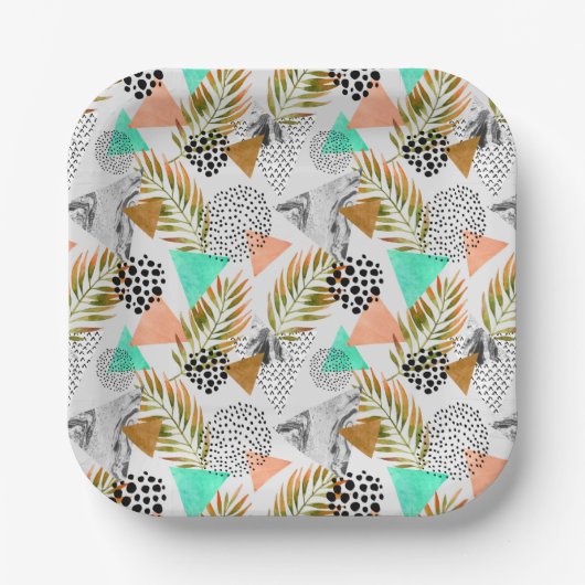 Abstract geotropisch bladpatroon papieren bordje (Voorkant)