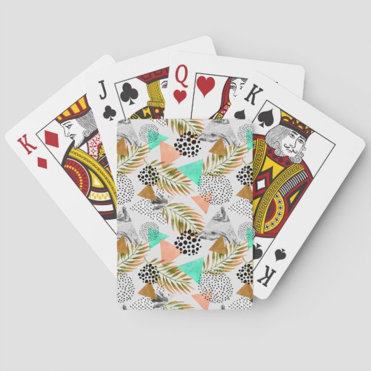 Abstract geotropisch bladpatroon pokerkaarten (Achterkant)