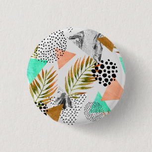 Abstract geotropisch bladpatroon ronde button 3,2 cm