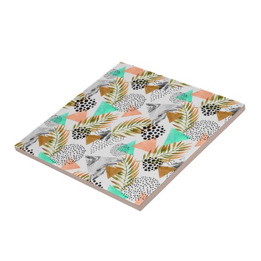 Abstract geotropisch bladpatroon tegeltje (Zijkant)