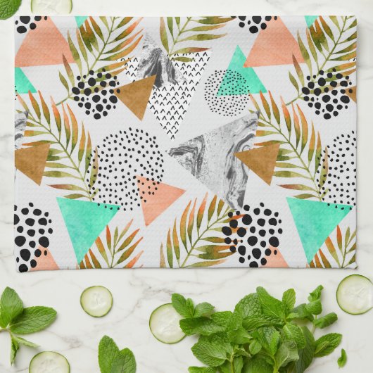 Abstract geotropisch bladpatroon theedoek (Gevouwen)