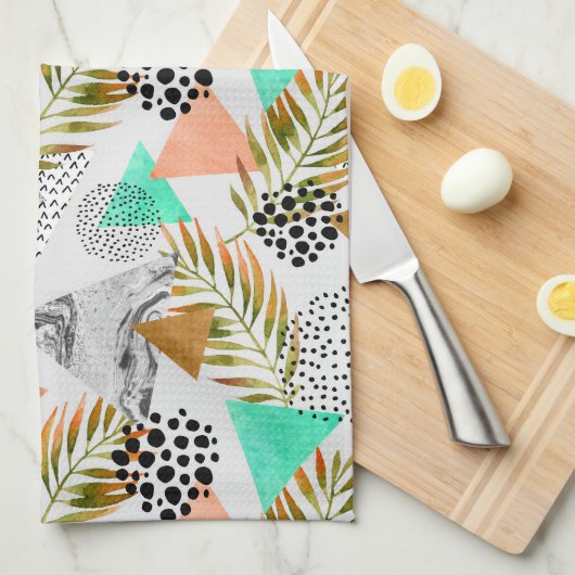 Abstract geotropisch bladpatroon theedoek (Quarter Fold)