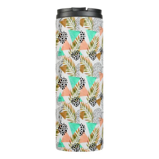 Abstract geotropisch bladpatroon thermosbeker (Achterkant)