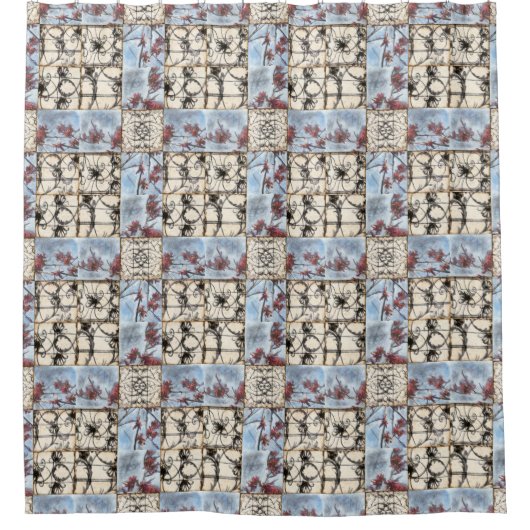 Abstract gepanelde afschildering met schuifwerk douchegordijn (Voorkant)