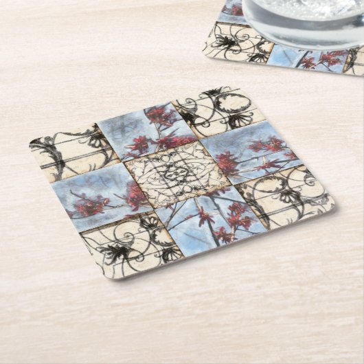 Abstract gepanelde afschildering met schuifwerk kartonnen onderzetters (Schuin)