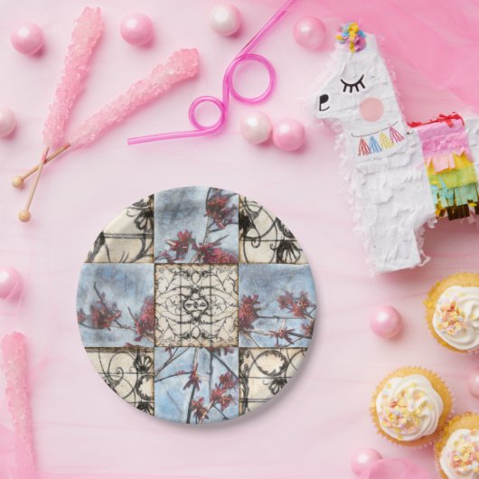 Abstract gepanelde afschildering met schuifwerk papieren bordje (Feest)