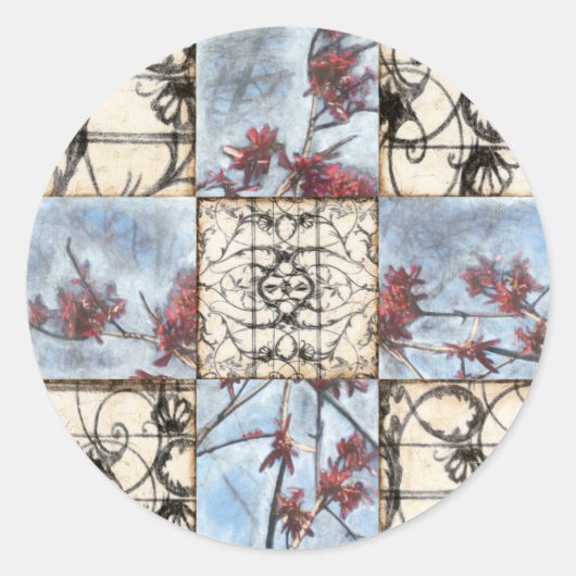 Abstract gepanelde afschildering met schuifwerk ronde sticker (Voorkant)