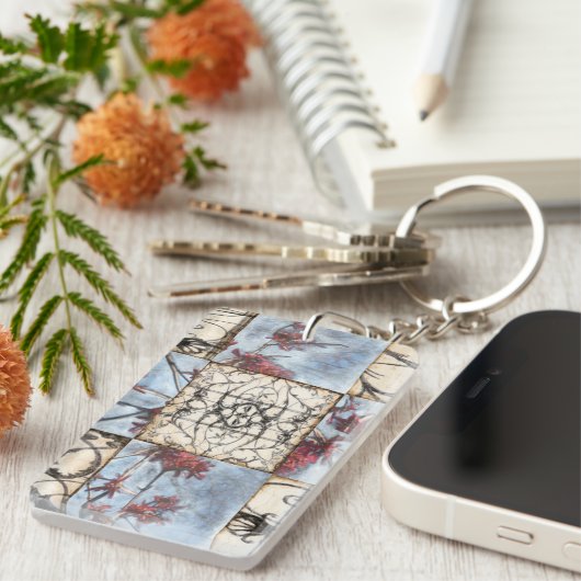 Abstract gepanelde afschildering met schuifwerk sleutelhanger (Voorkant Rechts)