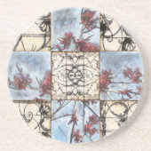 Abstract gepanelde afschildering met schuifwerk zandsteen onderzetter (Voorkant)