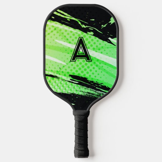 Abstract gepersonaliseerd Initiaal Fun Green & Bla Pickleball Paddle (Voorkant)