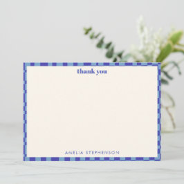 Abstract geruit blauw aangepaste baby shower bedankkaart