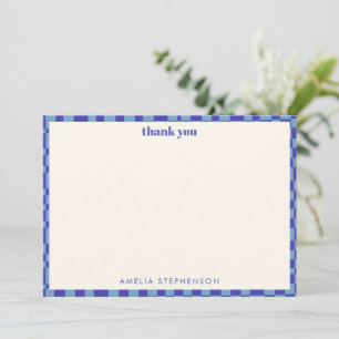 Abstract geruit blauw aangepaste baby shower bedankkaart