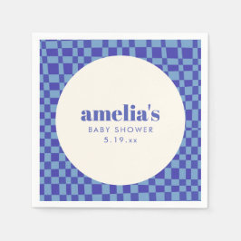 Abstract geruit blauw op maat gemaakte babyshower servet