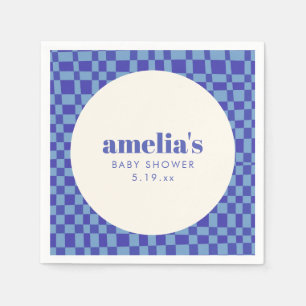 Abstract geruit blauw op maat gemaakte babyshower servet