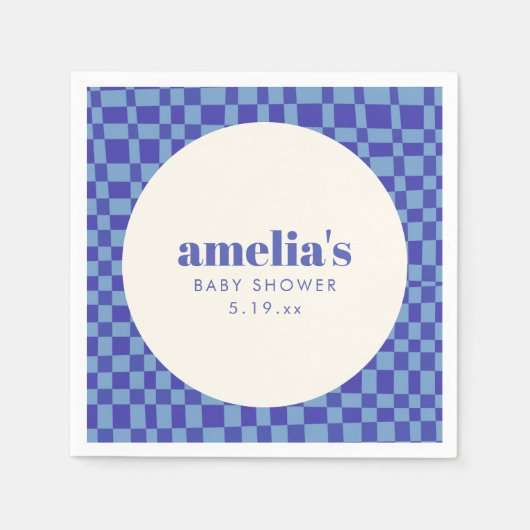 Abstract geruit blauw op maat gemaakte babyshower servet (Voorkant)