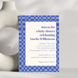 Abstract geruite Art Blue Retro Baby shower Kaart