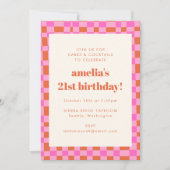 Abstract geruite Art Roze Sinaasappel 21e Verjaard Kaart (Voorkant)