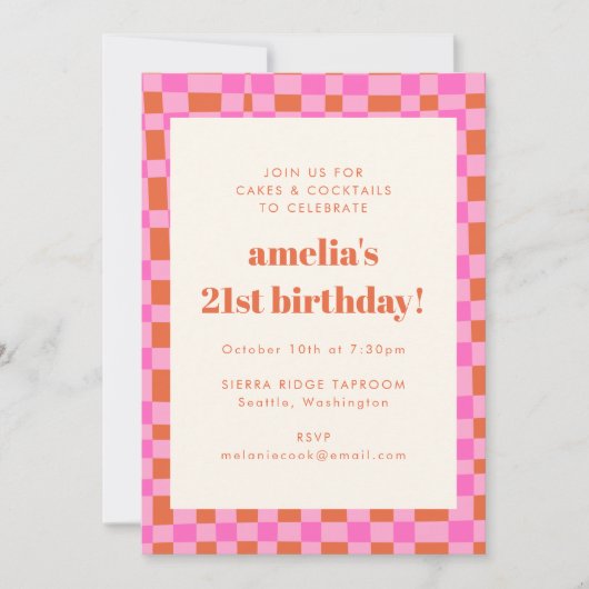 Abstract geruite Art Roze Sinaasappel 21e Verjaard Kaart (Voorkant)