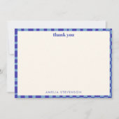 Abstract geruite blauwe aangepaste bruidsdouche bedankkaart (Voorkant)