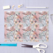 Abstract Geschilderd Bloemen Roze en Grijze Patroo Tissuepapier (Craft)