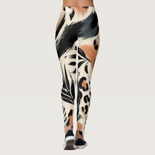 Abstract geschilderd exotisch dierenprint luipaard leggings (Achterkant)